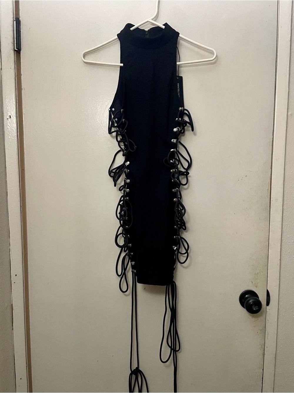 Dolls Kill Club Exx black lace up bodycon dress size XS new with tags